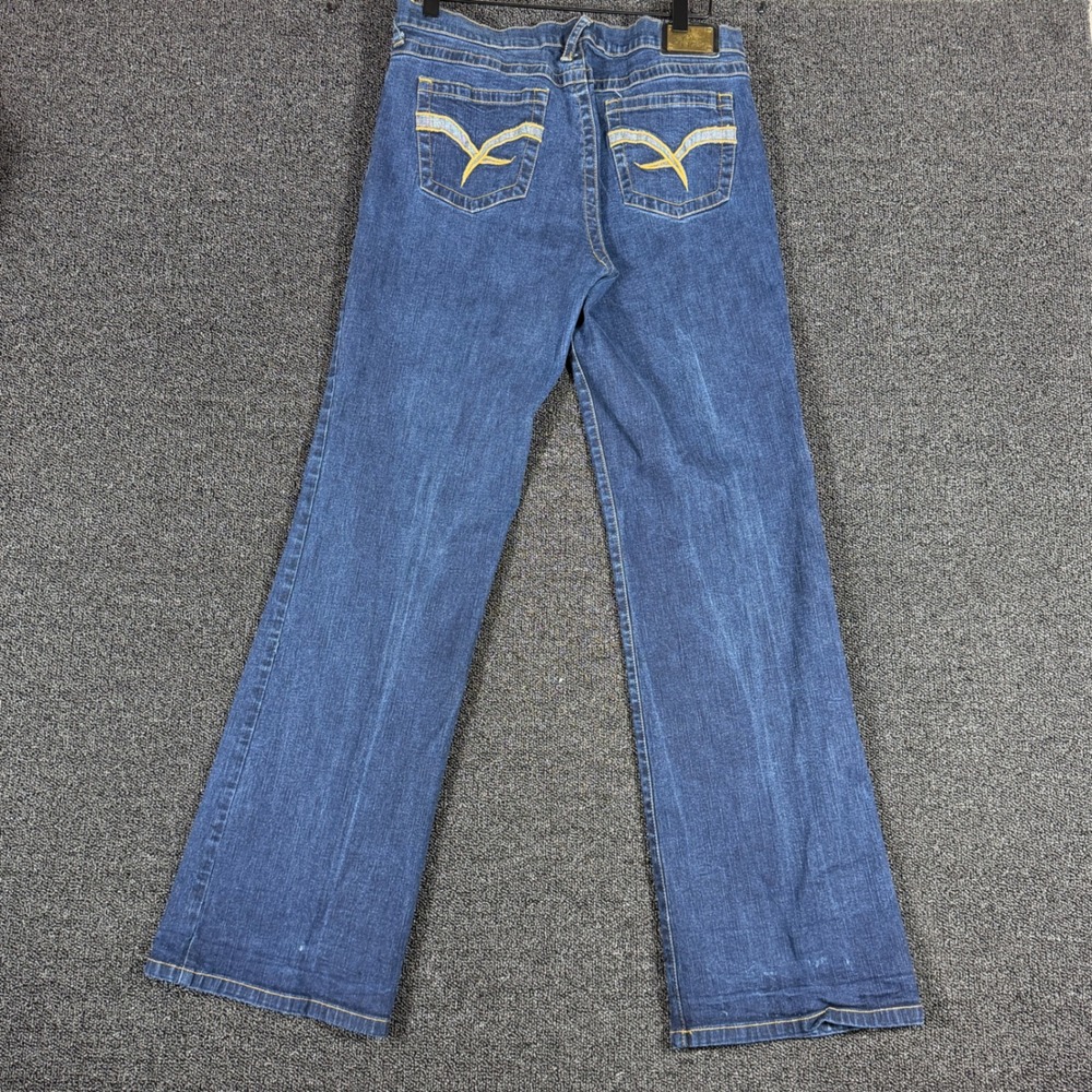 Vintage Baby Phat Flare Mid Rise Jeans Women 13 Med Wash Embroidered Pockets Y2K